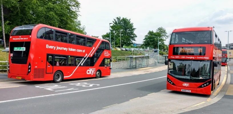 Plymouth City Buses on the road