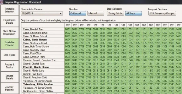 A screen shot from the EBSR bus service registration solution