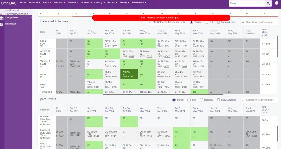 Screen image of depot allocation software OmniDAS