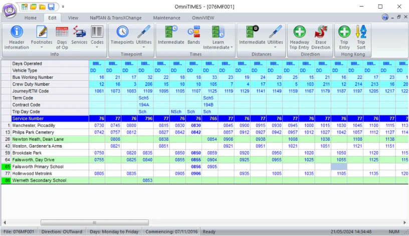 On-screen image of the OmniTIMES timetable software solution