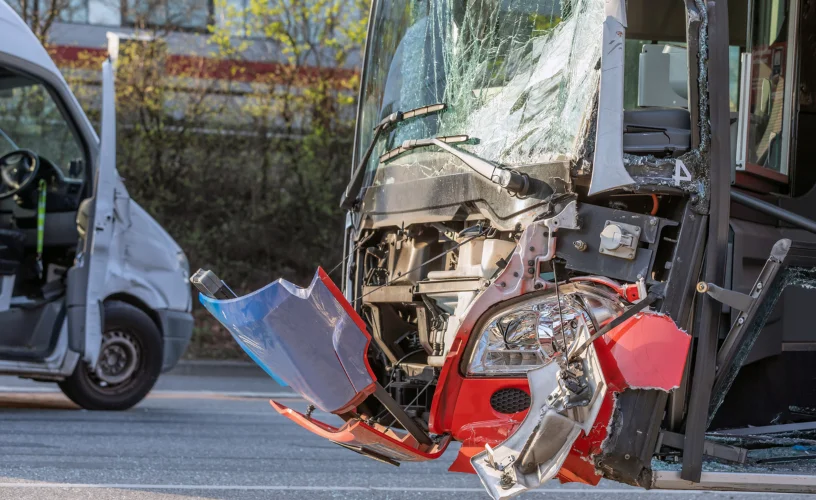 Close up of damaged bus