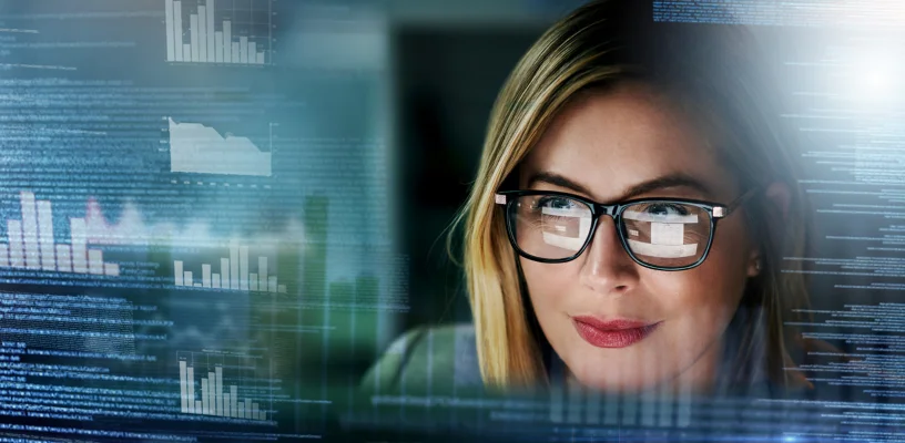 Woman looking at data on computer