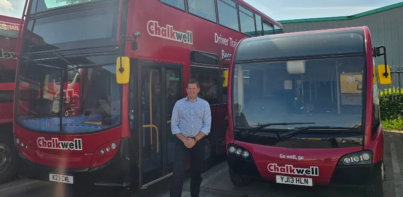 Roland Eglinton infront of Chalkwell Buses